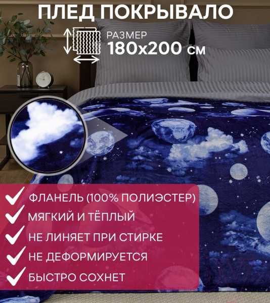 Изображение товара Плед TexRepublic Absolute Космос Фланель 180x200 / 63500 (синий)
