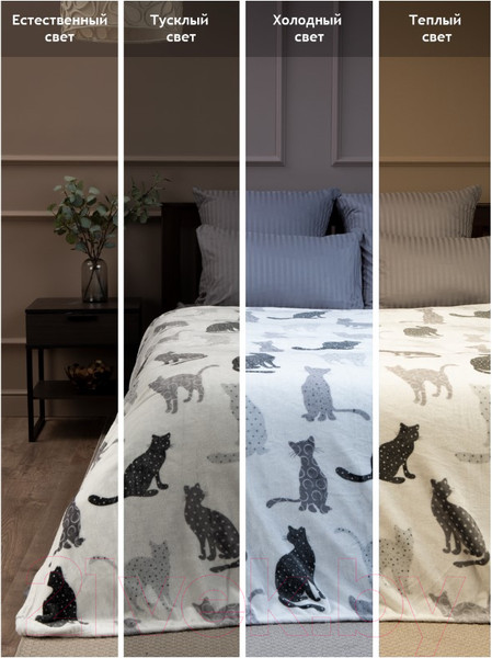 Изображение товара Плед TexRepublic Absolute Flannel Коты 200x220 / 44047 (черный/серый/белый)