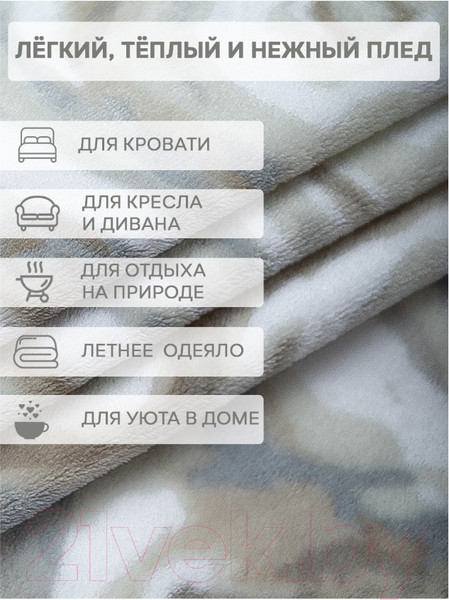 Изображение товара Плед TexRepublic Absolute Flannel Минерал 200x220 / 44051 (серый/бежевый/белый)