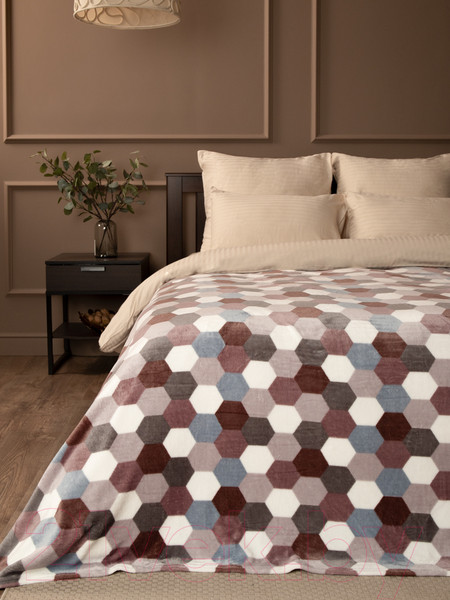 Изображение товара Плед TexRepublic Absolute Flannel Мозаика-соты 150x200 / 44105 (серый/бежевый)