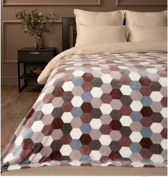 Изображение товара Плед TexRepublic Absolute Flannel Мозаика-соты 200x220 / 44106 (серый/бежевый)