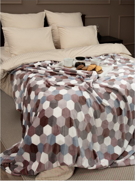Изображение товара Плед TexRepublic Absolute Flannel Мозаика-соты 200x220 / 44106 (серый/бежевый)