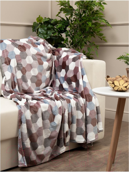 Изображение товара Плед TexRepublic Absolute Flannel Мозаика-соты 200x220 / 44106 (серый/бежевый)