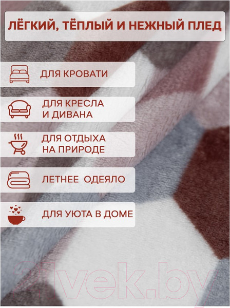 Изображение товара Плед TexRepublic Absolute Flannel Мозаика-соты 200x220 / 44106 (серый/бежевый)