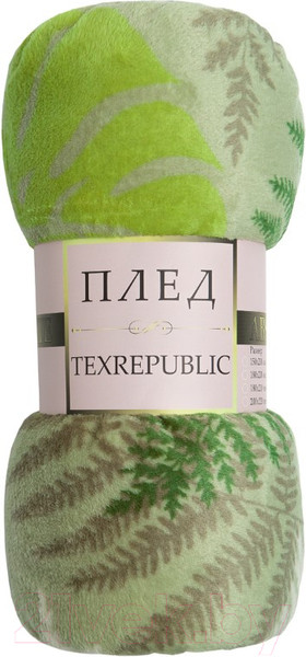 Изображение товара Плед TexRepublic Absolute Монстера и папоротник Фланель 180x200 / 59753 (оливковый/зеленый)