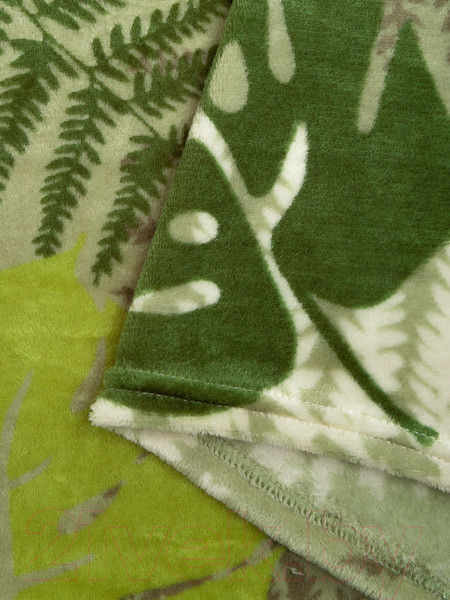 Изображение товара Плед TexRepublic Absolute Монстера и папоротник Фланель 180x200 / 59753 (оливковый/зеленый)