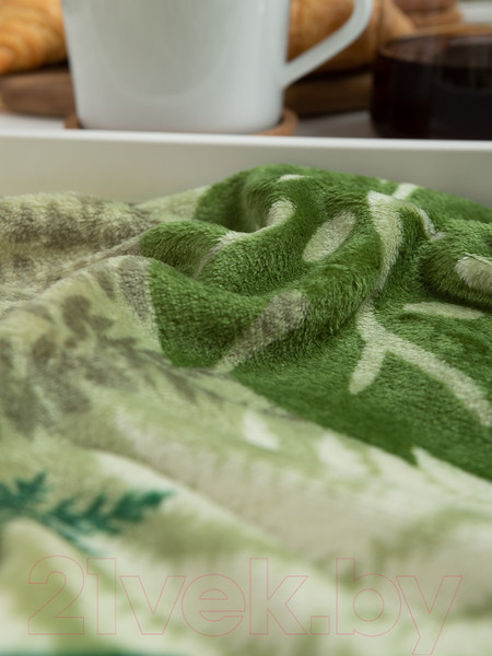 Изображение товара Плед TexRepublic Absolute Монстера и папоротник Фланель 180x200 / 59753 (оливковый/зеленый)