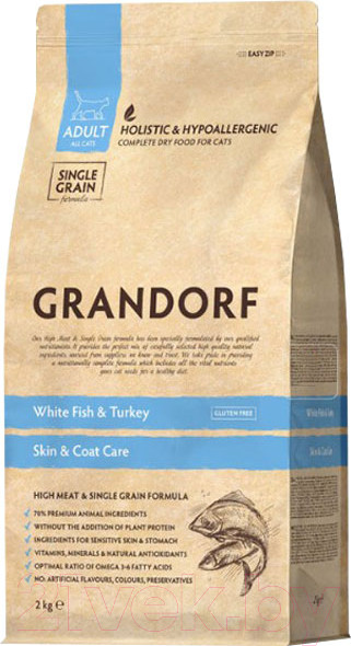 Изображение товара Сухой корм для кошек Grandorf White Fish & Turkey Skin & Coat Care (2кг)