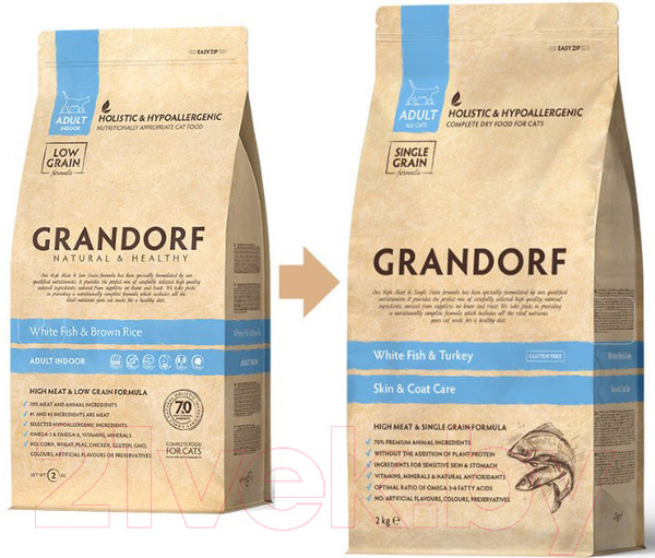 Изображение товара Сухой корм для кошек Grandorf White Fish & Turkey Skin & Coat Care (0.4кг)