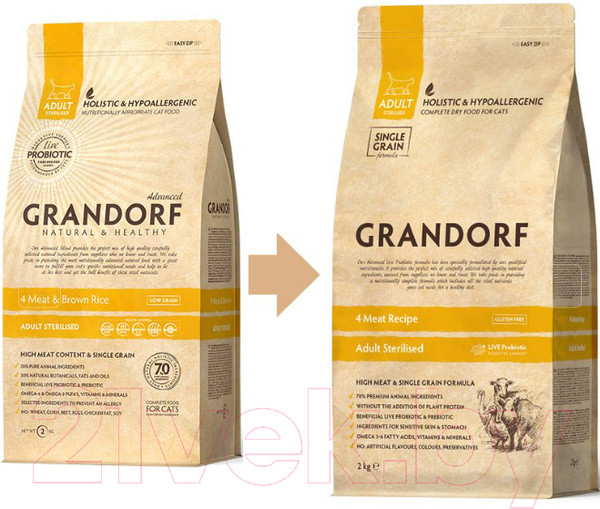 Изображение товара Сухой корм для кошек Grandorf Cat 4 Meat Probiotic Sterilised (2кг)