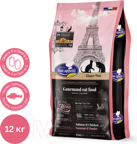 Изображение товара Сухой корм для кошек Bon Appetit Cat Adult Gourmand с лососем и курицей / 795325 (12кг)