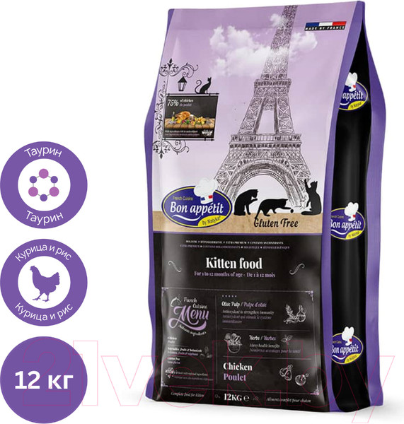 Изображение товара Сухой корм для кошек Bon Appetit Cat Kitten с курицей / 795356 (12кг)