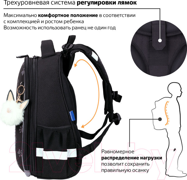 Изображение товара Школьный рюкзак Brauberg Luminous. Paws / 271366