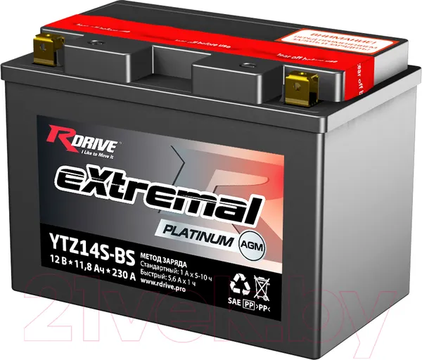 Изображение товара Мотоаккумулятор RDrive eXtremal Platinum YTZ14S-BS (11.8 А/ч)
