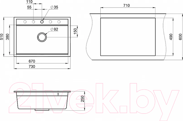 Изображение товара Мойка кухонная GRANULA KS-7301 (арктик)
