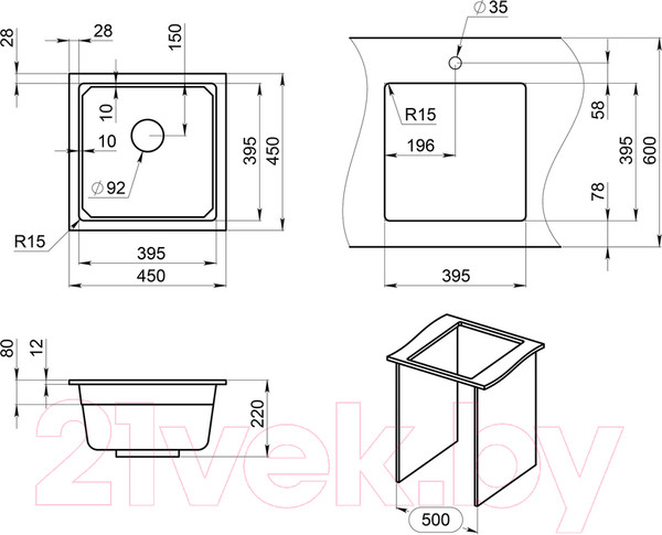 Изображение товара Мойка кухонная GRANULA KS-4501 (арктик)