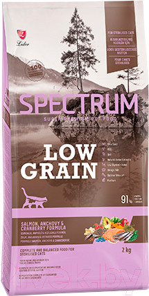 Изображение товара Сухой корм для кошек Spectrum Low Grain для стерилизованных кошек с лососем, анчоусом, клюквой (2кг)