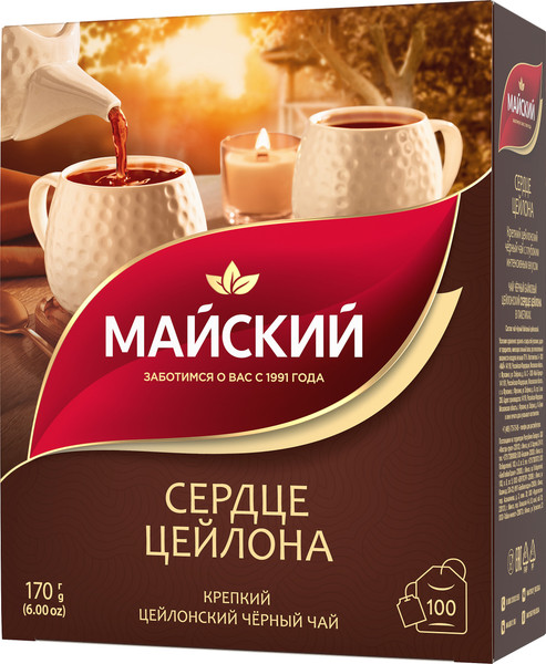 Изображение товара Чай пакетированный Майский чай Сердце Цейлона (100пак)