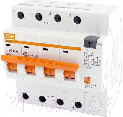 Изображение товара Дифференциальный автомат TDM АД14 4P C40 30мА 4.5кА тип АС 5 мод / SQ0204-0139
