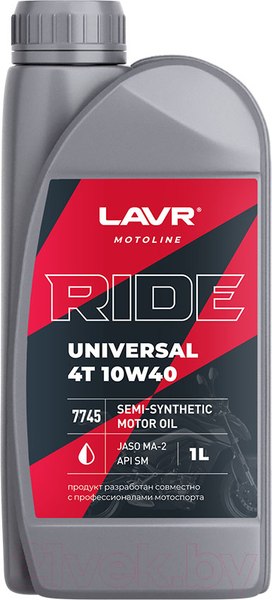 Изображение товара Моторное масло Lavr Moto Ride Universal 4Т 10W40 SM / Ln7745 (1л)