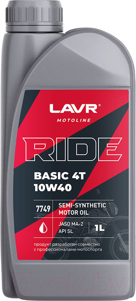 Изображение товара Моторное масло Lavr Moto Ride Basic 4Т 10W40 SL / Ln7749 (1л)