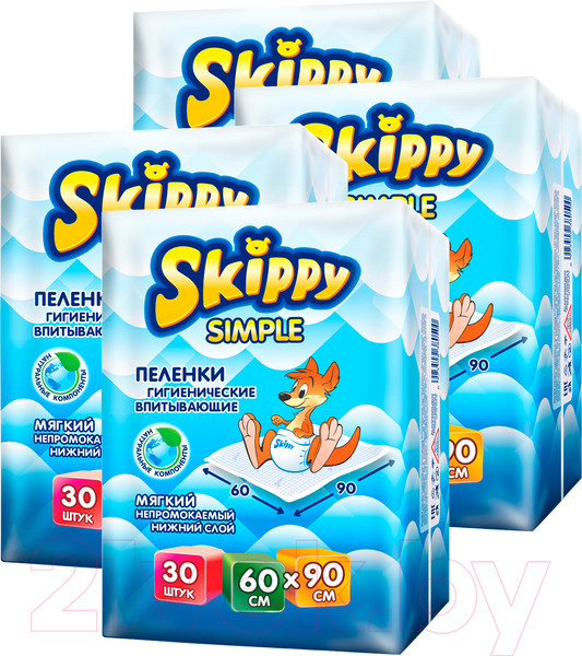 Изображение товара Набор пеленок одноразовых детских Skippy Simple Waterproof 60x90 (120шт)