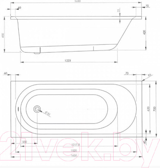 Изображение товара Ванна акриловая VagnerPlast Kasandra 165x70 / VPBA165KAS2X-04