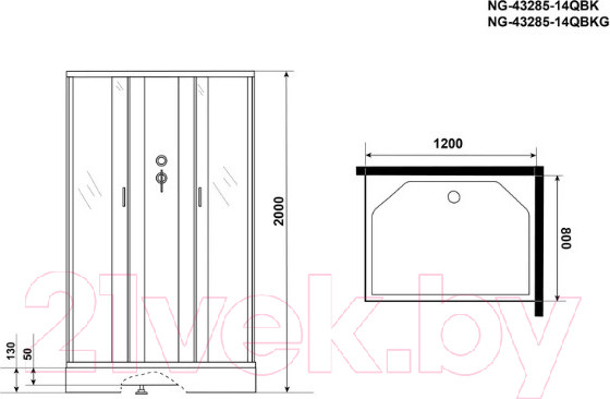 Изображение товара Душевая кабина Niagara NG-43285-14QBK 120x80x200 (матовое стекло)