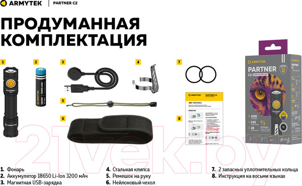 Изображение товара Фонарь Armytek Partner C2 Magnet USB XP-L HI / F07802C
