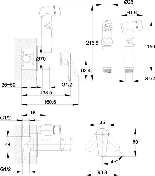 Изображение товара Гигиенический душ со смесителем Cersanit Vero A64106