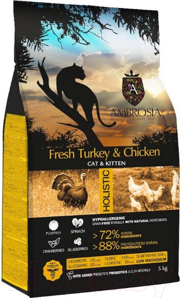 Изображение товара Сухой корм для кошек Ambrosia Grain Free для котят, индейка, курица / U/ACK5 (5кг)