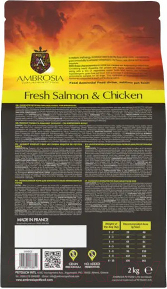 Изображение товара Сухой корм для собак Ambrosia Grain Free для мелких пород с лососем и курицей / U/ASC2 (2кг)