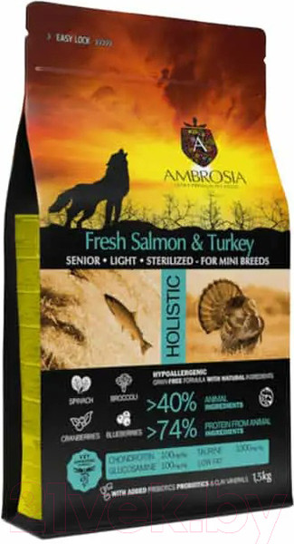 Изображение товара Сухой корм для собак Ambrosia Grain Free для пожилых мини-пород лосось и индейка / U/ASTM1.5 (1.5кг)