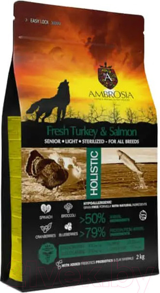 Изображение товара Сухой корм для собак Ambrosia Grain Free для пожилых с избыт. весом индейка и лосось / U/ATS2 (2кг)