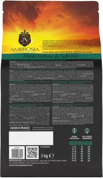 Изображение товара Сухой корм для собак Ambrosia Grain Free для пожилых с избыт. весом индейка и лосось / U/ATS2 (2кг)