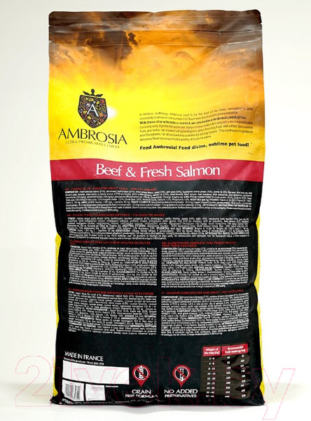 Изображение товара Сухой корм для собак Ambrosia Grain Free для всех пород с говядиной и лососем / U/ABS12 (12кг)