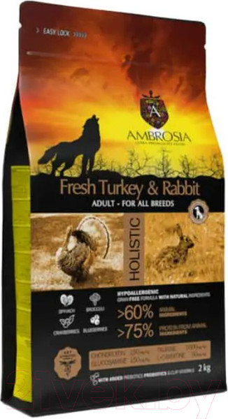 Изображение товара Сухой корм для собак Ambrosia Grain Free для всех пород с индейкой и кроликом / U/ATR2 (2кг)