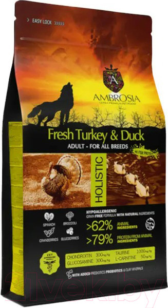Изображение товара Сухой корм для собак Ambrosia Grain Free для всех пород с индейкой и уткой / U/ATD2 (2кг)