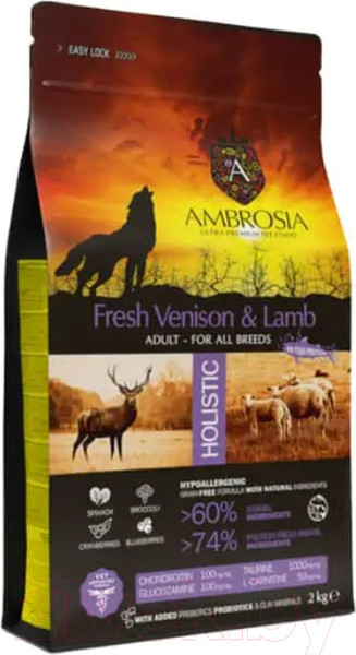 Изображение товара Сухой корм для собак Ambrosia Grain Free для всех пород с олениной и ягненком / U/AVL2 (2кг)