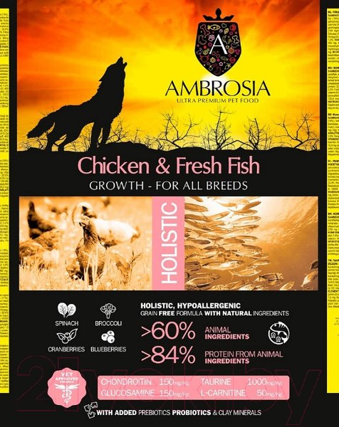 Изображение товара Сухой корм для собак Ambrosia Grain Free для щенков всех пород с курицей и рыбой / U/ACF6 (6кг)