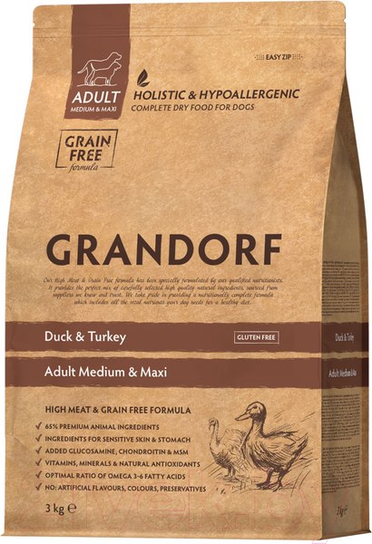 Изображение товара Сухой корм для собак Grandorf Medium&Maxi Breeds Duck&Turkey (3кг)