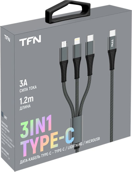 Изображение товара Кабель TFN 3в1 Type-C TFN-C-3IN1-USBC-GR (1.2м, серый)