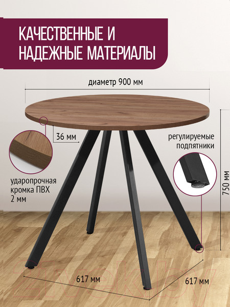 Изображение товара Обеденный стол Millwood Олесунн D900 (дуб табачный Craft/металл черный)