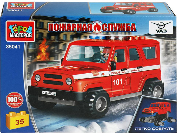 Изображение товара Конструктор Город мастеров Uaz Hunter Пожарная служба / SB-35041 (35эл)