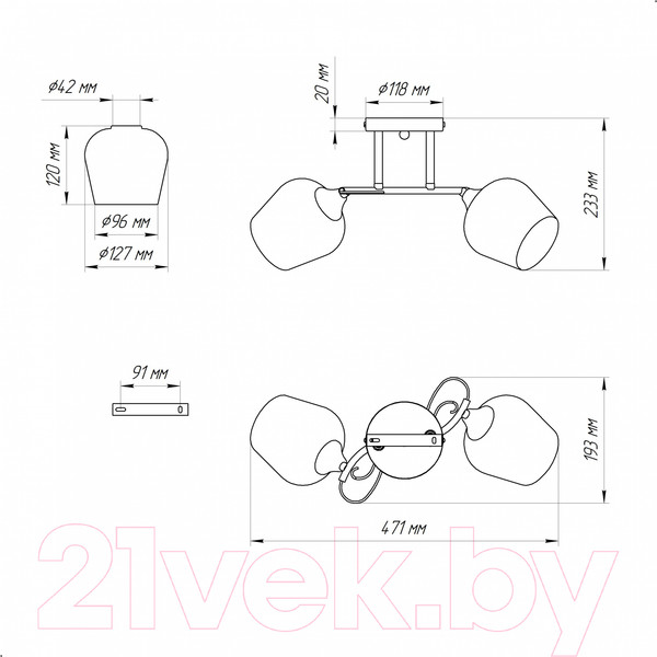 Изображение товара Потолочный светильник Элетех 21295-9/2 НПБ 01-2х60-135 Е27 / 1005404929