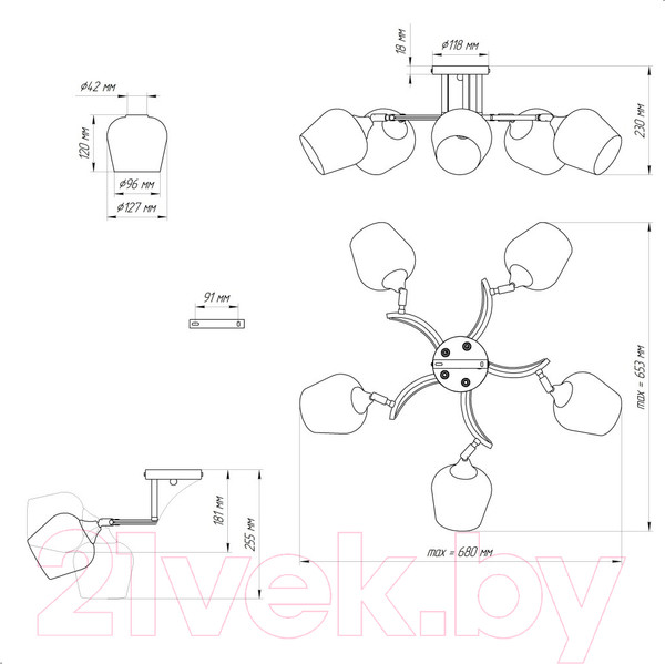 Изображение товара Люстра Элетех 21305-2/5 НПБ 01-5х60-160 Е27 / 1005404939