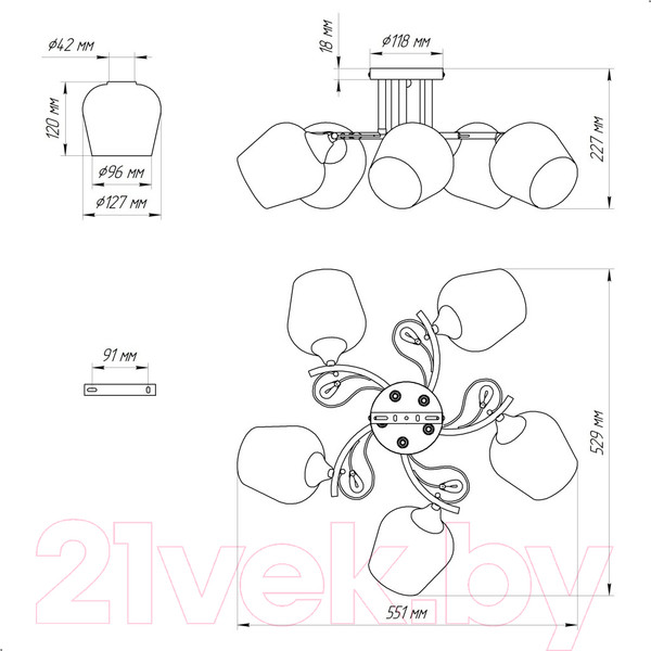 Изображение товара Люстра Элетех 21306-7/5 НПБ 01-5х60-156 Е27 / 1005404942