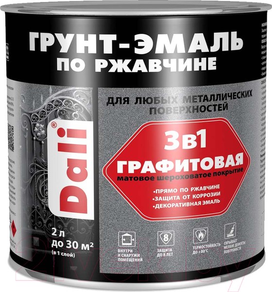 Изображение товара Грунт-эмаль DALI Графитовая по ржавчине 3 в 1 (2л, серый)