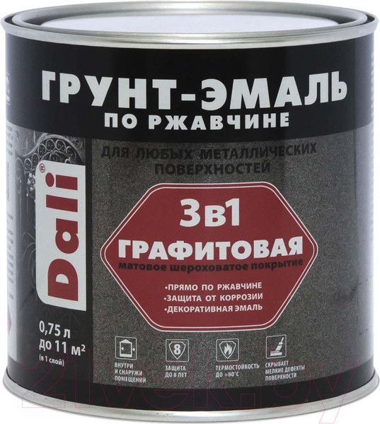 Изображение товара Грунт-эмаль DALI Графитовая по ржавчине 3 в 1 (750мл, черный)