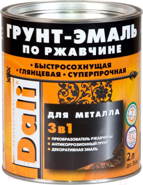 Изображение товара Грунт-эмаль DALI По ржавчине 3 в 1 (2л, серый графит)